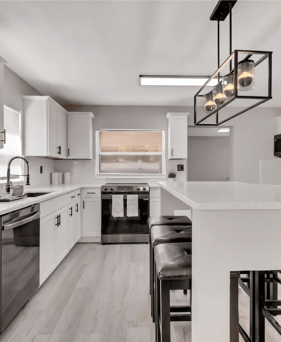 Finished remodeled Central Florida kitchen with custom cabinets and stone counters by Guy A Remodeling