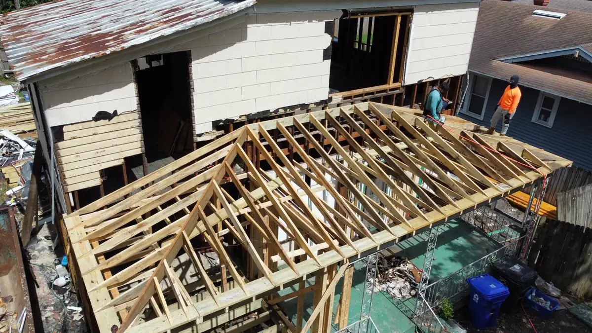 Framing of the new addition during the Lakeland full home remodel