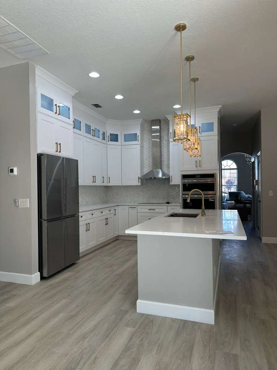 Davenport chandelier kitchen after remodeling
